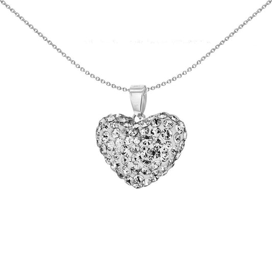 Silver Crystal Pillow Puff Love Heart Charm Pendant - 0-68-2854
