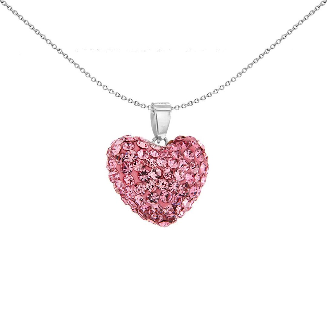 Silver  Baby Pink Crystal Pillow Puff Love Heart Charm Pendant - 0-68-2864