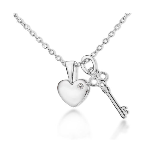 Lily & Lotty Sterling Silver 0.01ct Diamond KEELEY Love Heart Key Necklace - LL.0059
