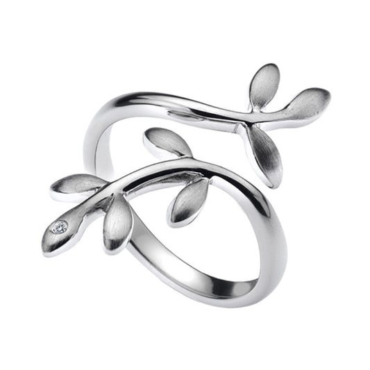Lily & Lotty Sterling Silver 0.01ct Diamond LAUREL Leaf Ring - LL.0063