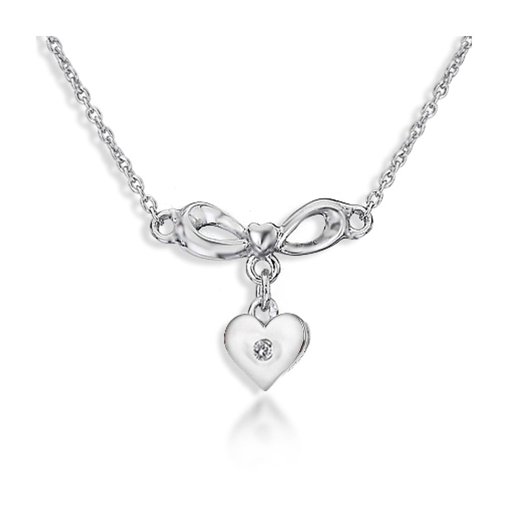 Lily & Lotty For Girls Sterling Silver 0.01ct Diamond GRACE Heart Bow Necklace - LL.0134