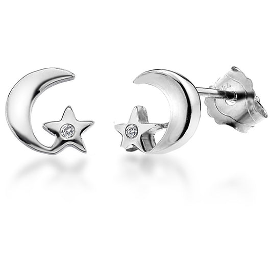Lily & Lotty For Girls Sterling Silver 0.01ct Diamond ROXY Moon Star Earrings - LL.0147
