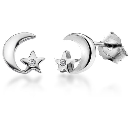 Lily & Lotty For Girls Sterling Silver 0.01ct Diamond ROXY Moon Star Earrings - LL.0147