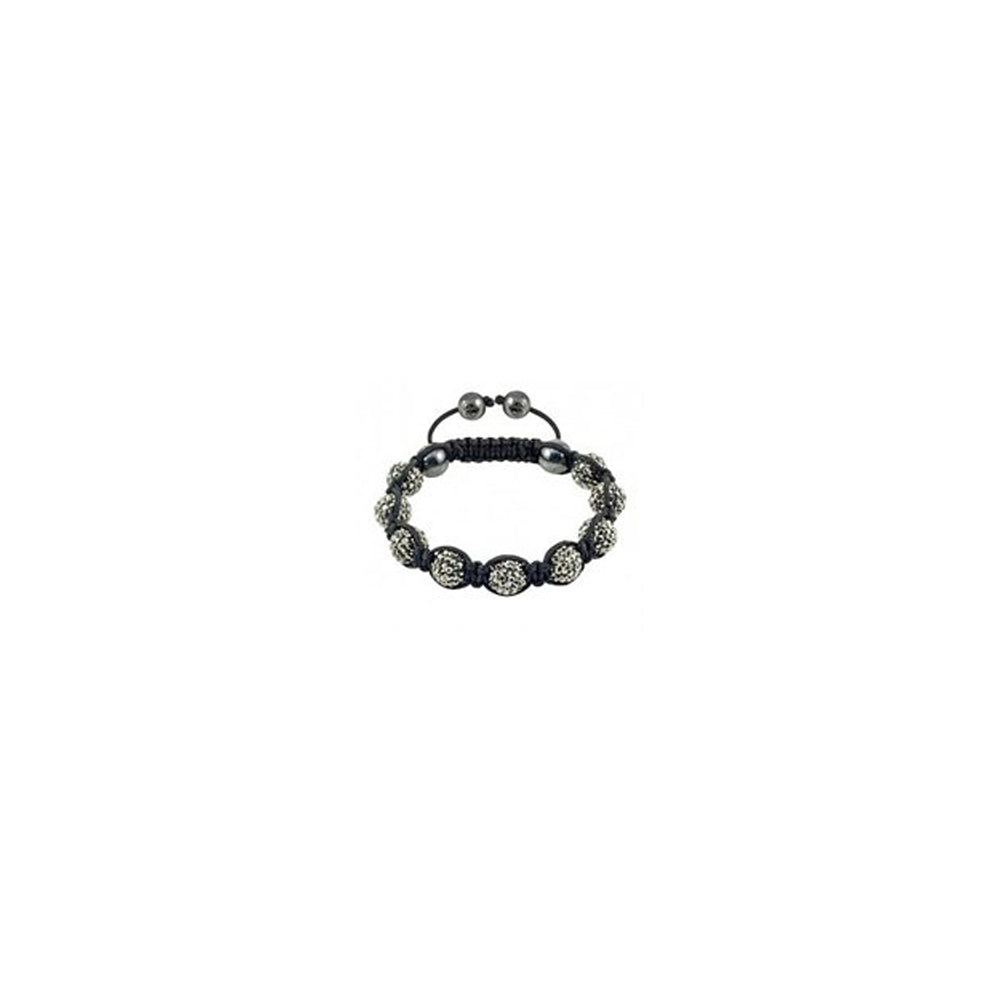 St Tropez - Tresor Paris Bracelet - Grey 10mm Crystal & Magnetite - Black Cord - 015371