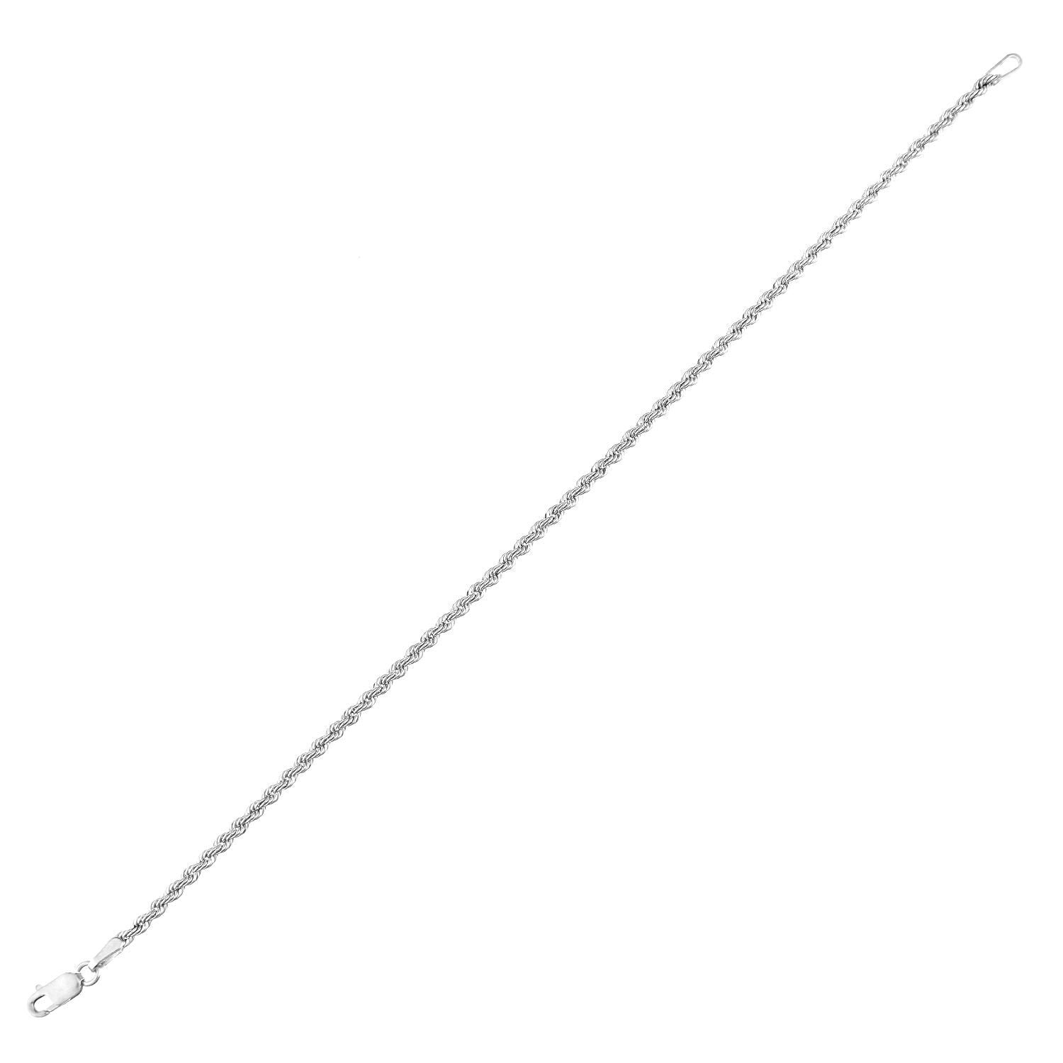 9ct White Gold  Rope Chain Bracelet 2mm 7.25 inch - 040AXLHVCW-7.25