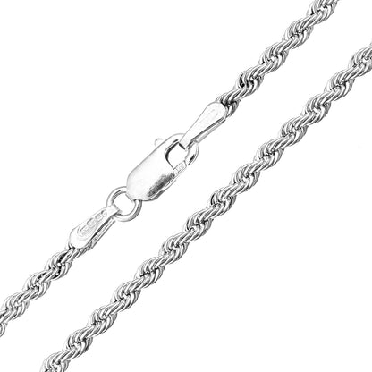 9ct White Gold  Rope Chain Bracelet 2mm 7.25 inch - 040AXLHVCW-7.25