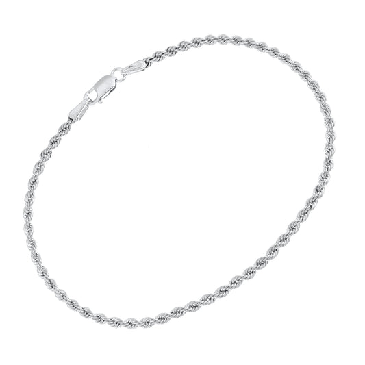 9ct White Gold  Rope Chain Bracelet 2mm 7.25 inch - 040AXLHVCW-7.25