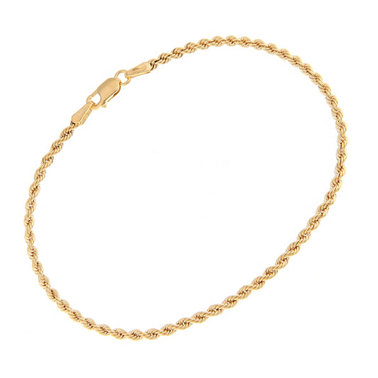 9ct Gold  Rope Chain Bracelet 2mm 7.25 inch - 040AXLHVCY-7.25