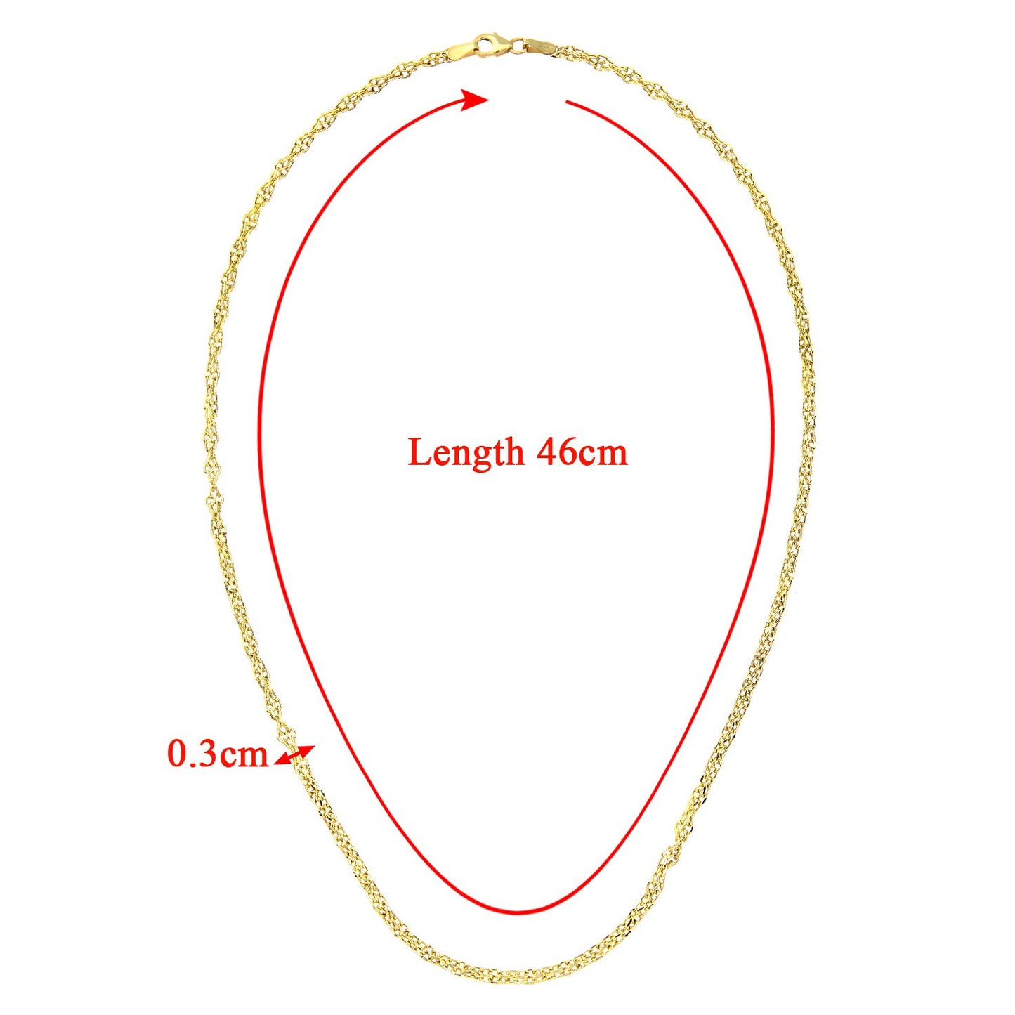 9ct Gold  Figure of 8 Infinity Link Chain Necklace 3mm - 050AXLASPD