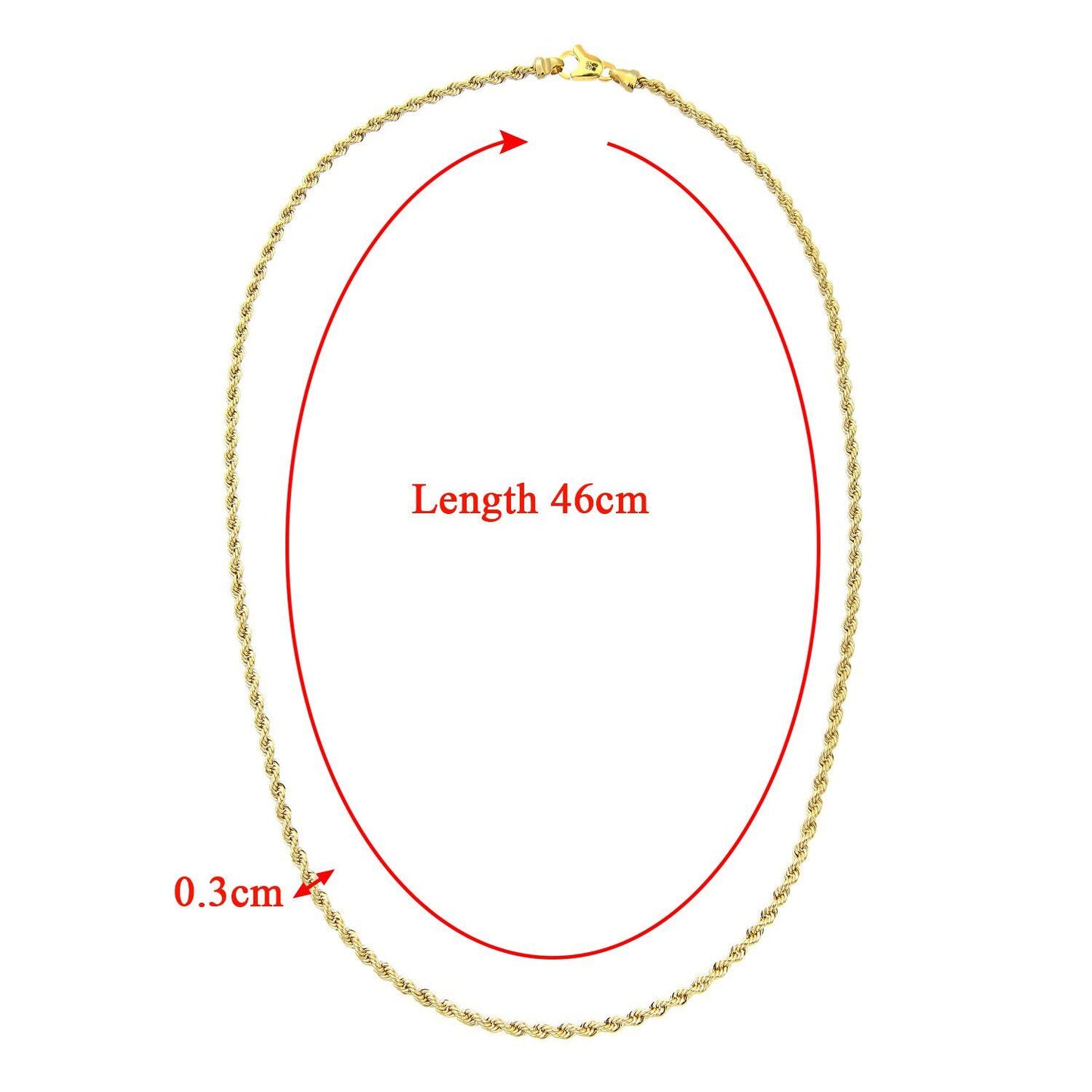 9ct Gold  Rope Chain Necklace 3mm 18 inch - 050AXLHVC18