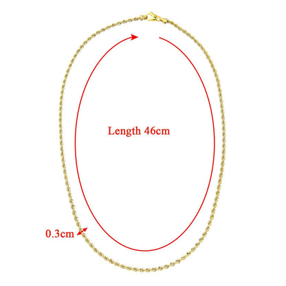 9ct Gold  Rope Chain Necklace 3mm 18 inch - 050AXLHVC18