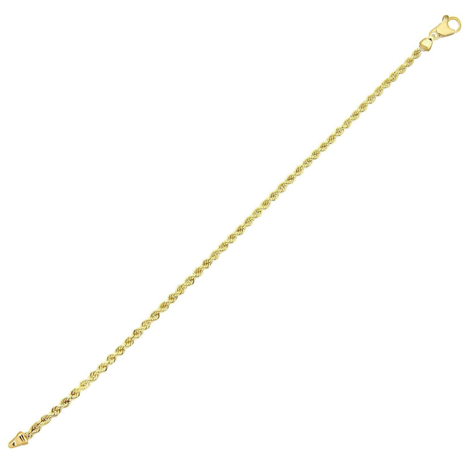 9ct Gold  Rope Chain Bracelet 3mm 7.5 inch - 050AXLHVC7.5
