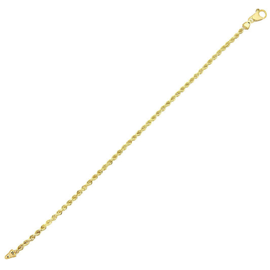 9ct Gold  Rope Chain Bracelet 3mm 7.5 inch - 050AXLHVC7.5