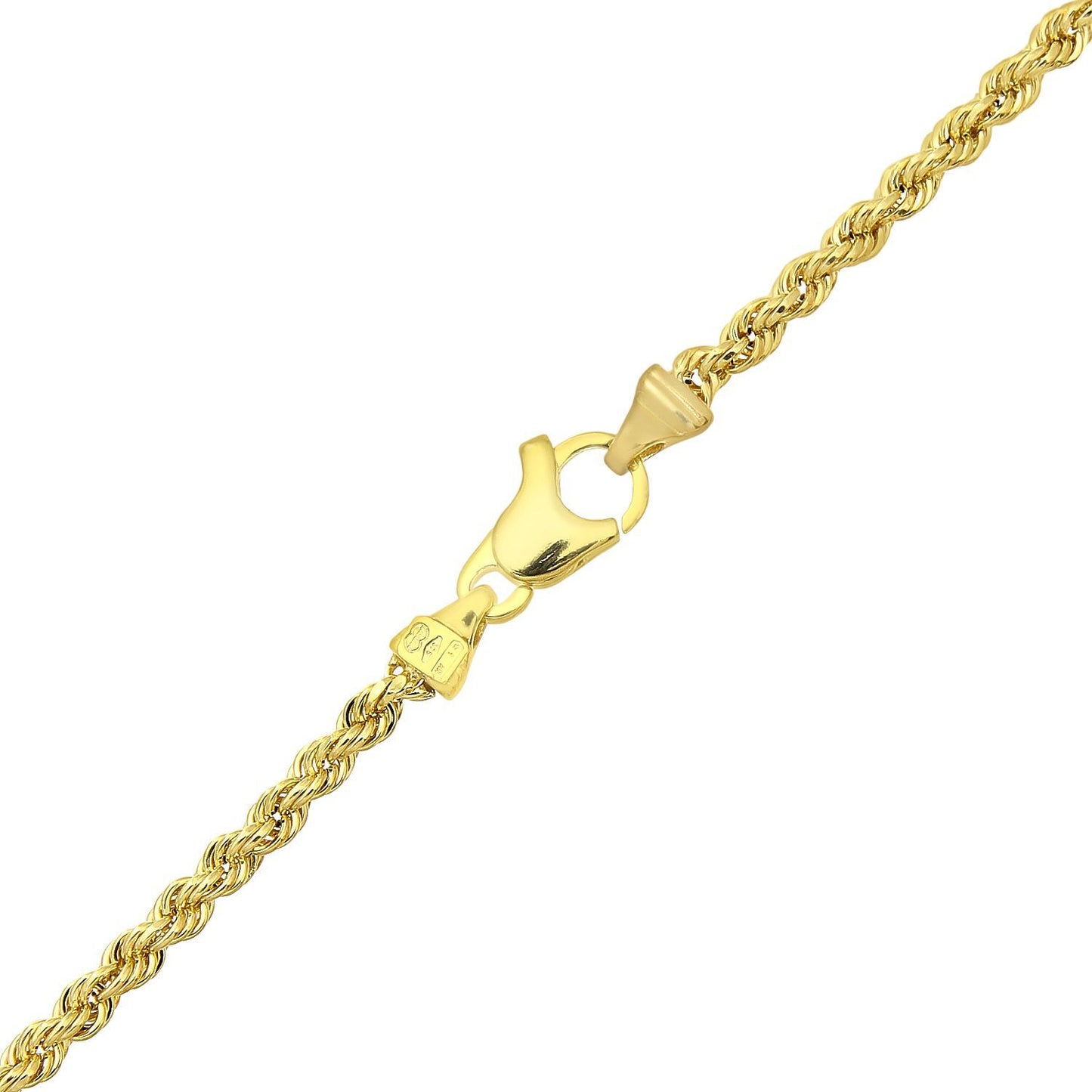 9ct Gold  Rope Chain Bracelet 3mm 7.5 inch - 050AXLHVC7.5