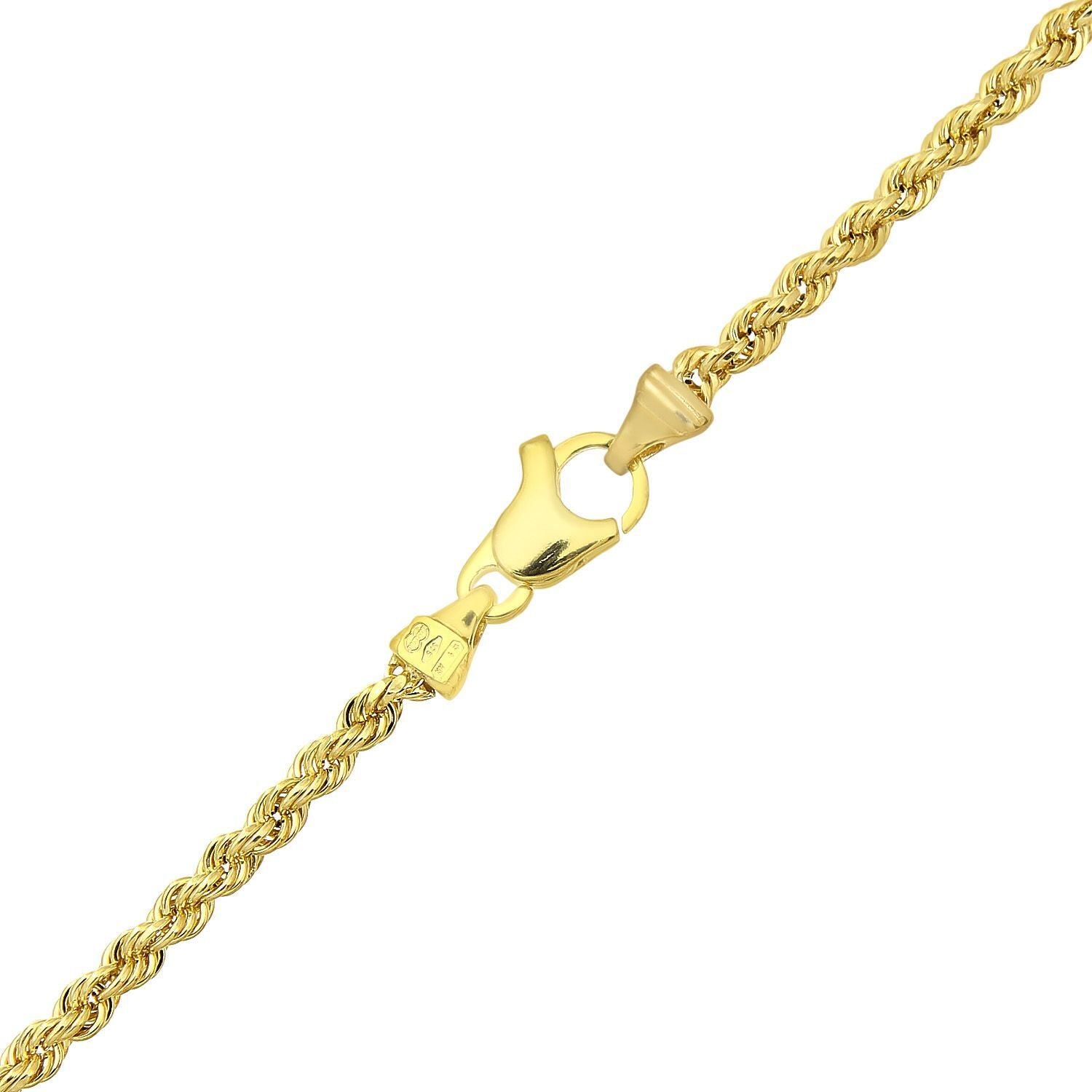 9ct Gold  Rope Chain Bracelet 3mm 7.5 inch - 050AXLHVC7.5