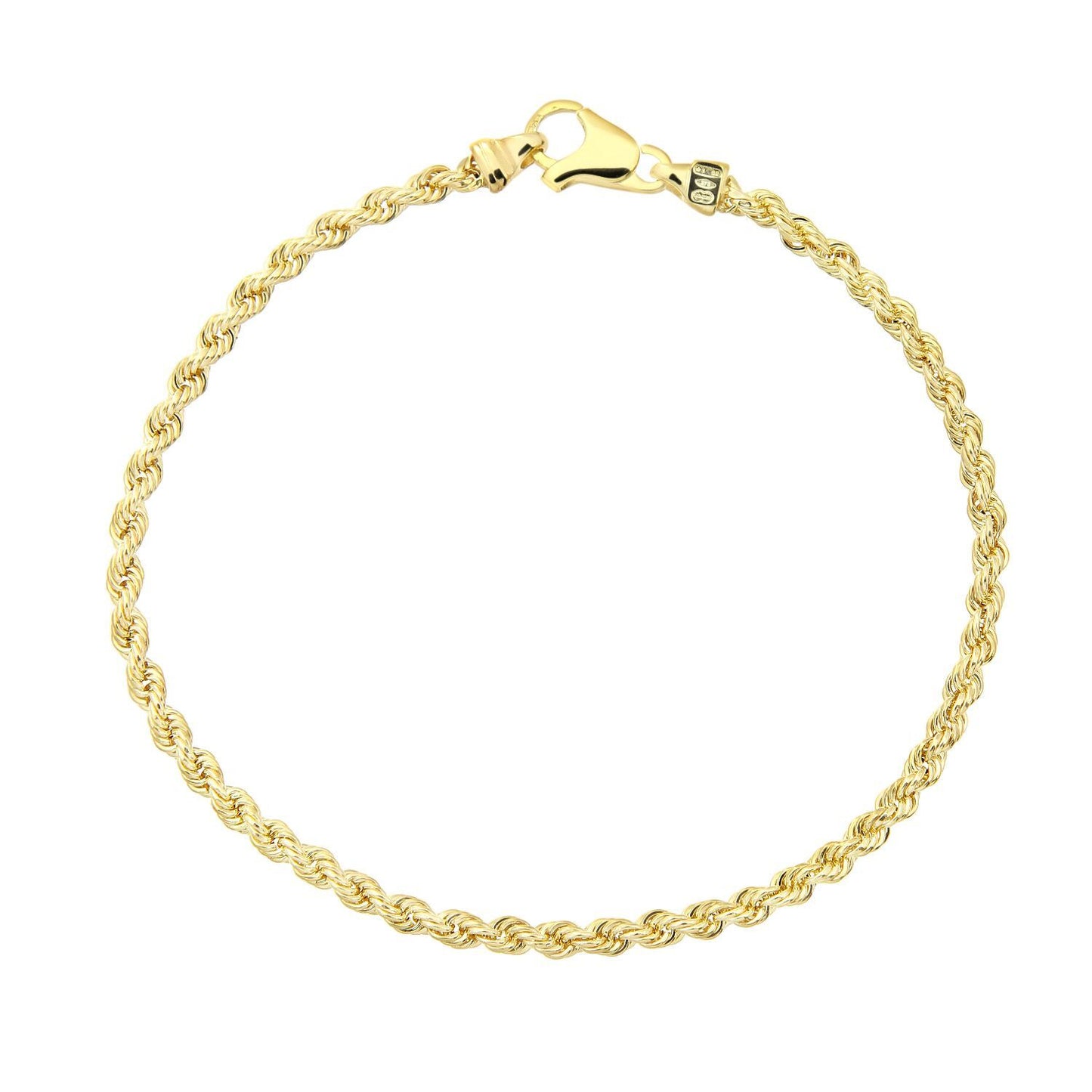 9ct Gold  Rope Chain Bracelet 3mm 7.5 inch - 050AXLHVC7.5