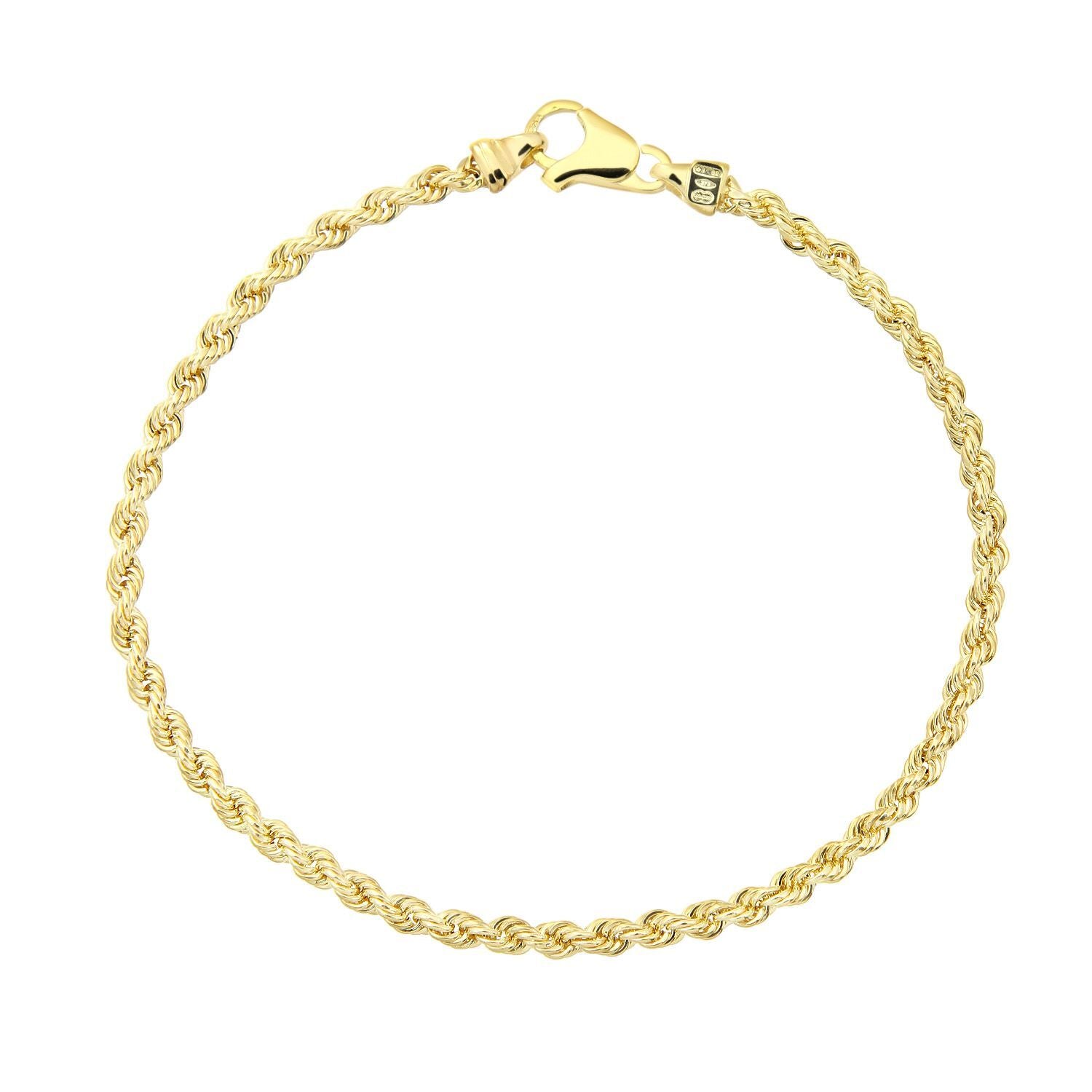 9ct Gold  Rope Chain Bracelet 3mm 7.5 inch - 050AXLHVC7.5