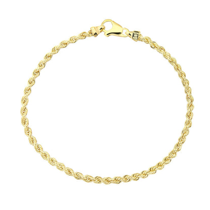 9ct Gold  Rope Chain Bracelet 3mm 7.5 inch - 050AXLHVC7.5
