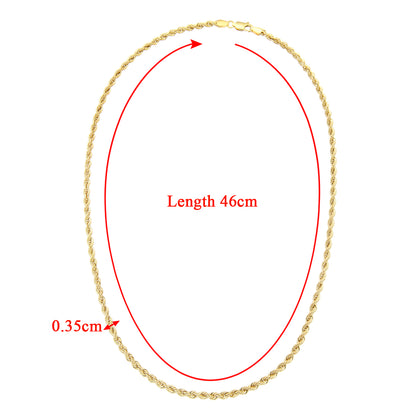 9ct Gold  Rope Chain Necklace 3.5mm 18 inch - 060AXLHVC18