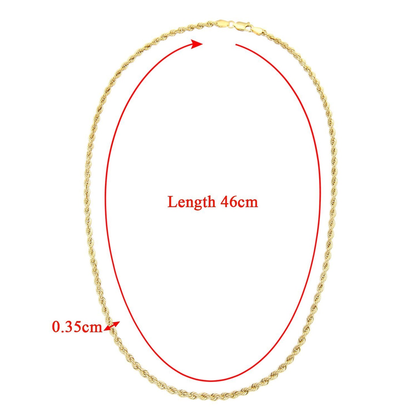 9ct Gold  Rope Chain Necklace 3.5mm 18 inch - 060AXLHVC18