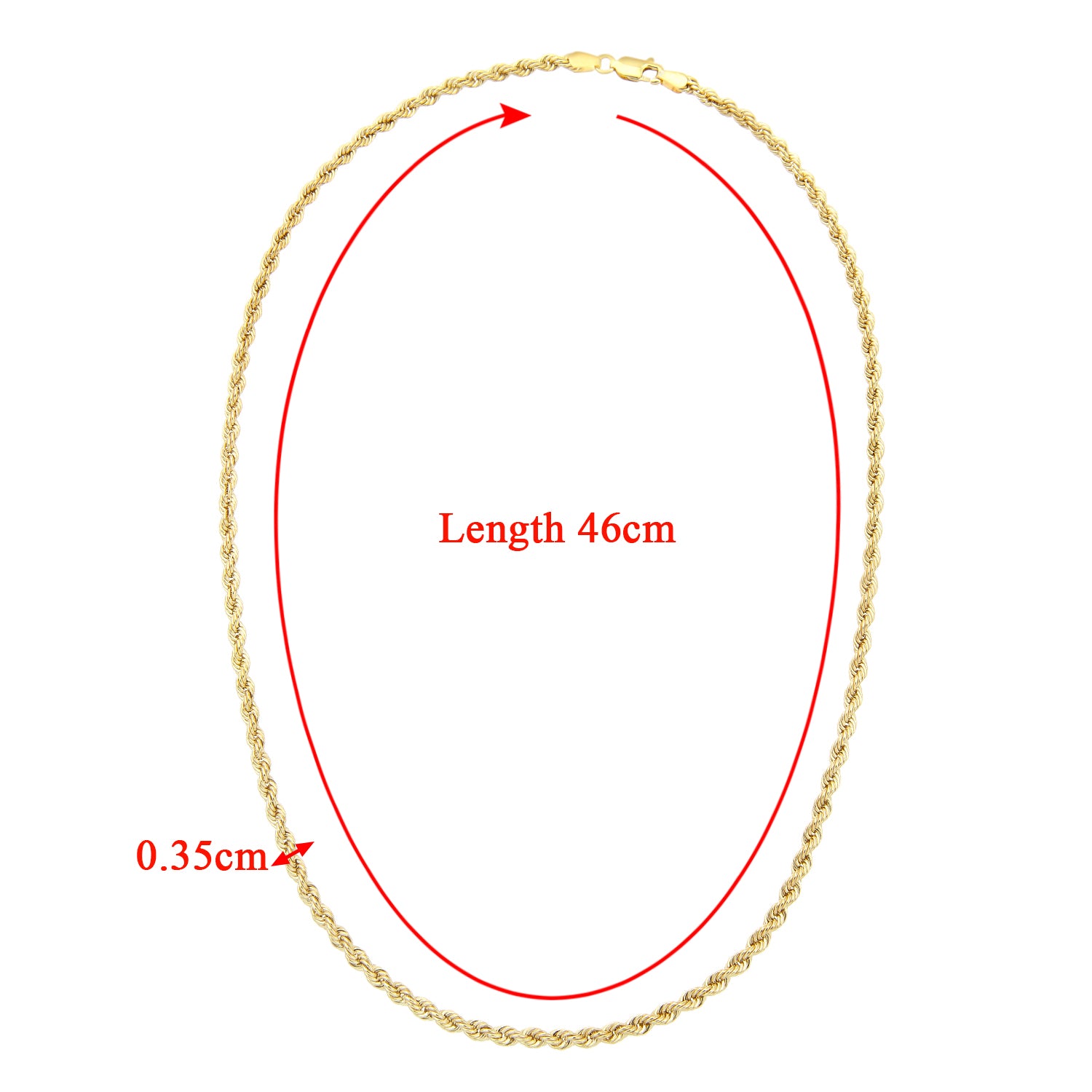 9ct Gold  Rope Chain Necklace 3.5mm 18 inch - 060AXLHVC18