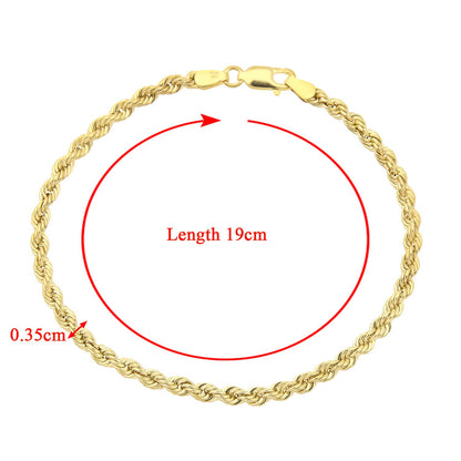 9ct Gold  Rope Chain Bracelet 3.5mm 7.5 inch - 060AXLHVC7.5