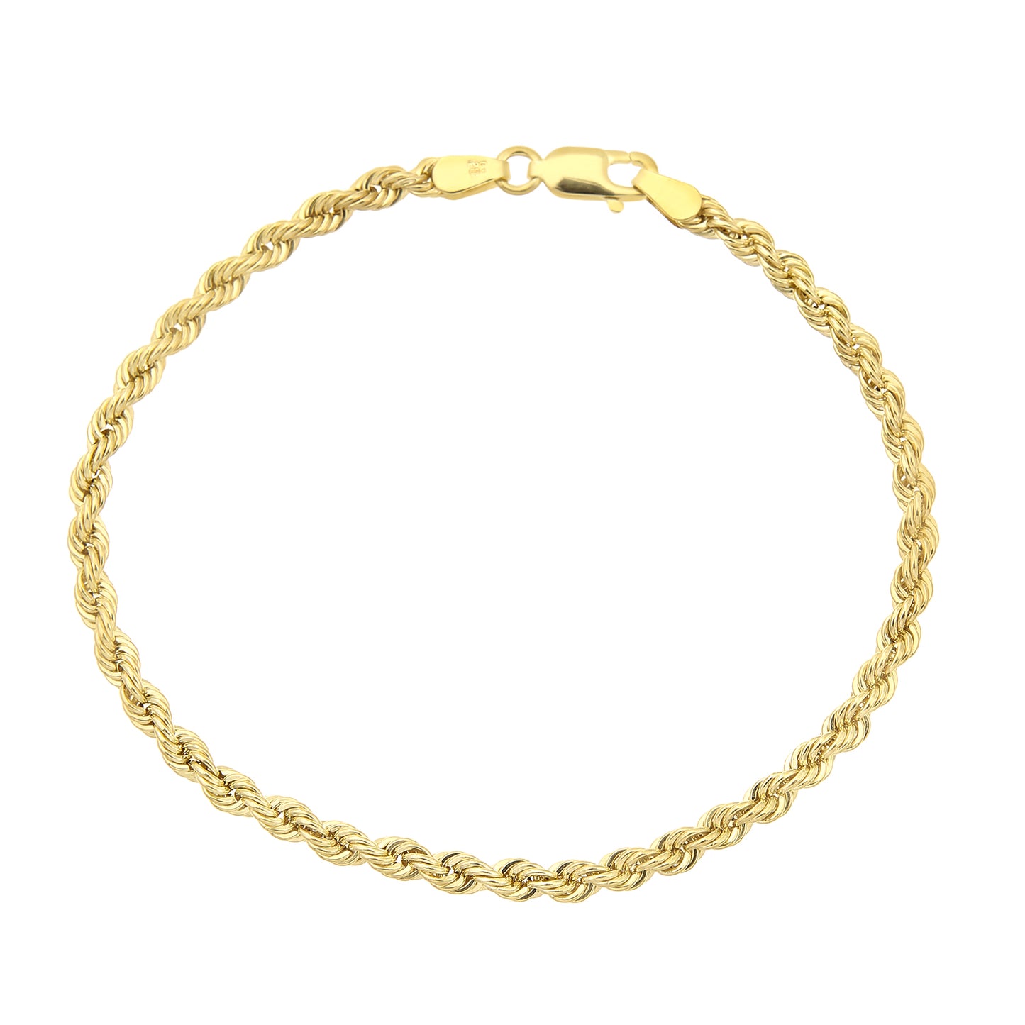 9ct Gold  Rope Chain Bracelet 3.5mm 7.5 inch - 060AXLHVC7.5
