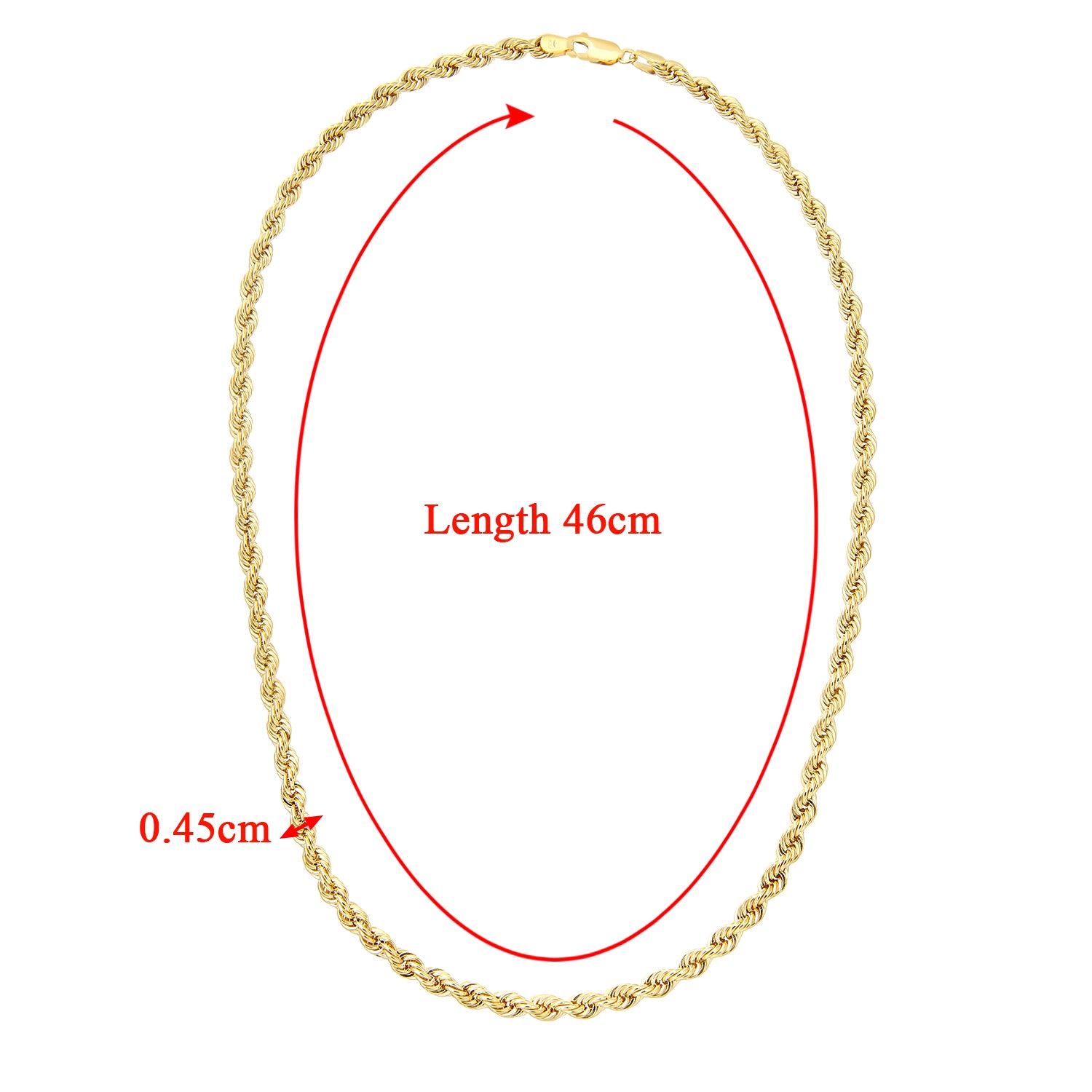 9ct Gold  Rope Chain Necklace 4.5mm - 080AXLHVC