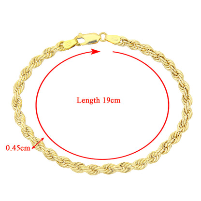 9ct Gold  Rope Chain Bracelet 4.5mm 7.5 inch - 080AXLHVC7.5