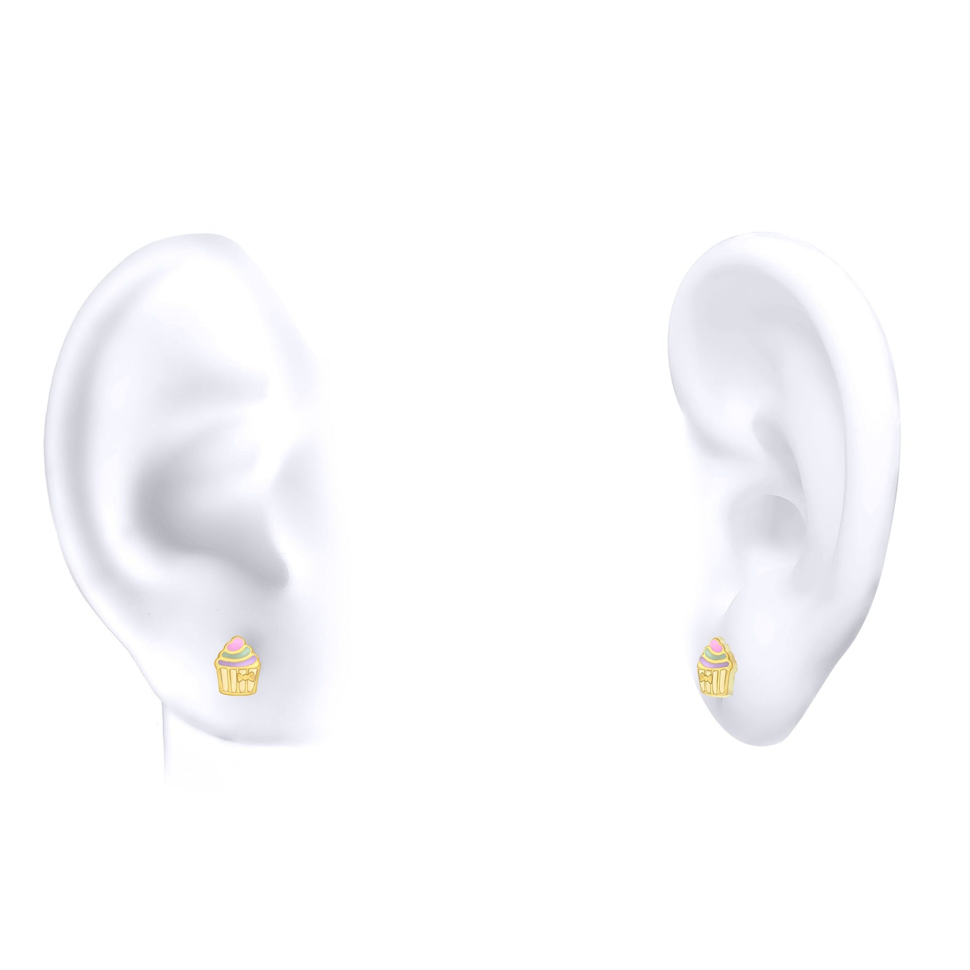 9ct Gold  Pastel Enamel Frosted Cupcake Muffin Stud Earrings - 1-55-8259