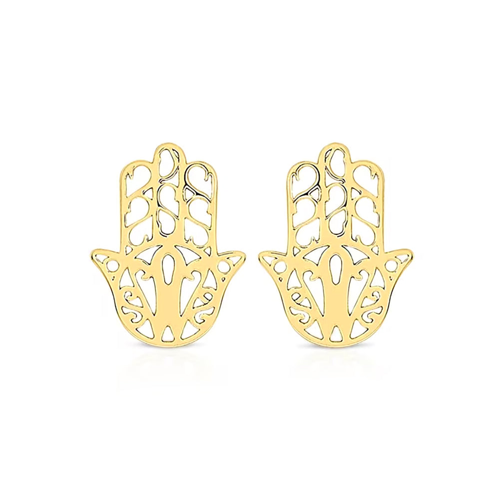 9ct Gold  Hamsa Hand Filigree Stud Earrings 8mm - 1-55-9449