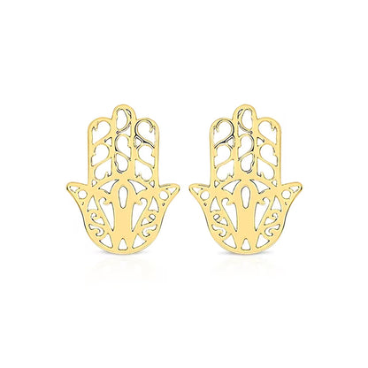 9ct Gold  Hamsa Hand Filigree Stud Earrings 8mm - 1-55-9449