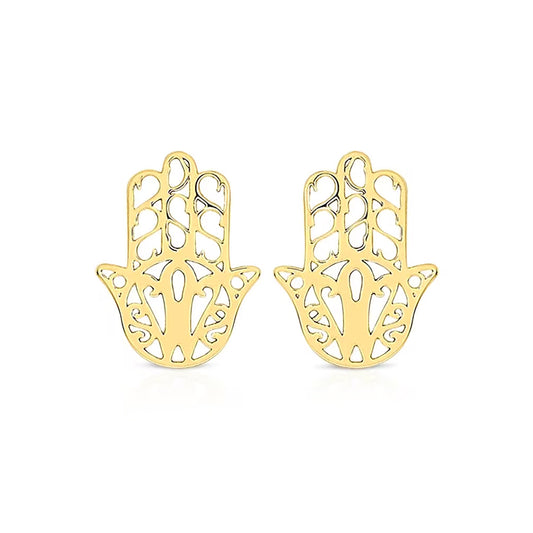 9ct Gold  Hamsa Hand Filigree Stud Earrings 8mm - 1-55-9449