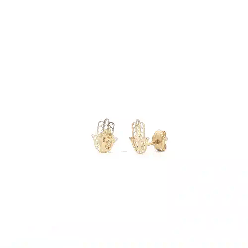 9ct Gold  Hamsa Hand Filigree Stud Earrings 8mm - 1-55-9449