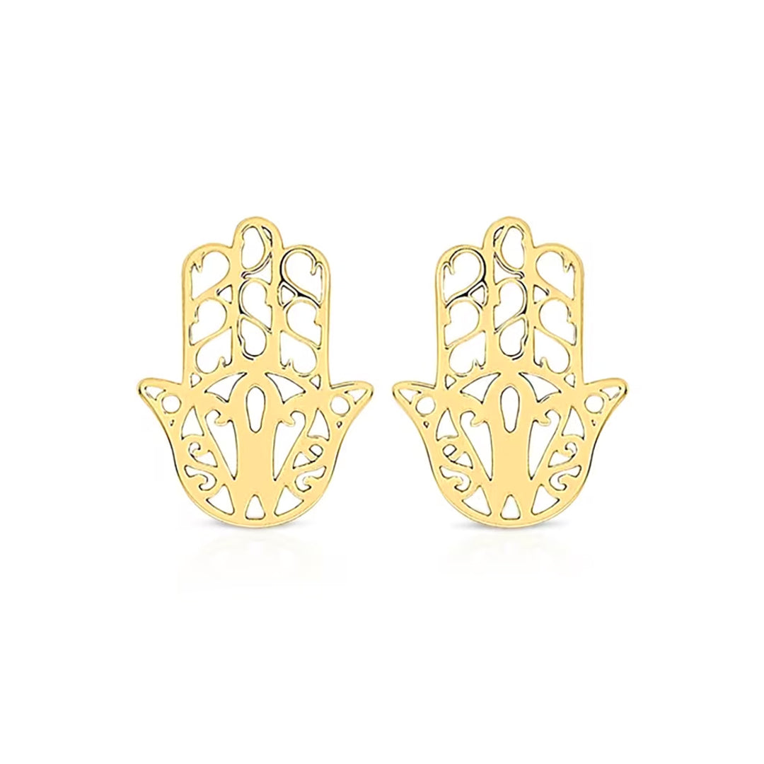 9ct Gold  Hamsa Hand Filigree Stud Earrings 8mm - 1-55-9449