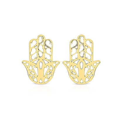 9ct Gold  Hamsa Hand Filigree Stud Earrings 8mm - 1-55-9449
