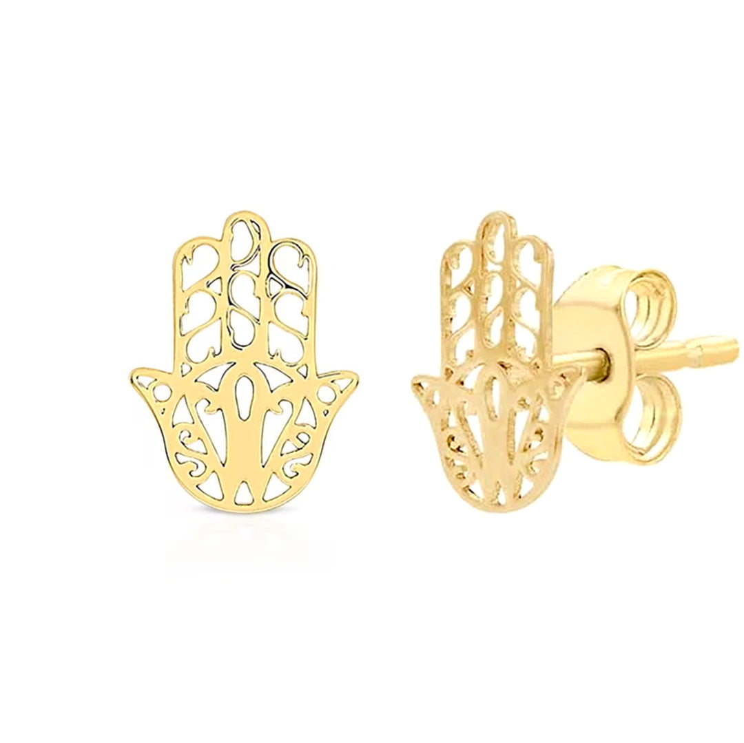 9ct Gold  Hamsa Hand Filigree Stud Earrings 8mm - 1-55-9449