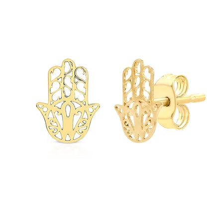 9ct Gold  Hamsa Hand Filigree Stud Earrings 8mm - 1-55-9449