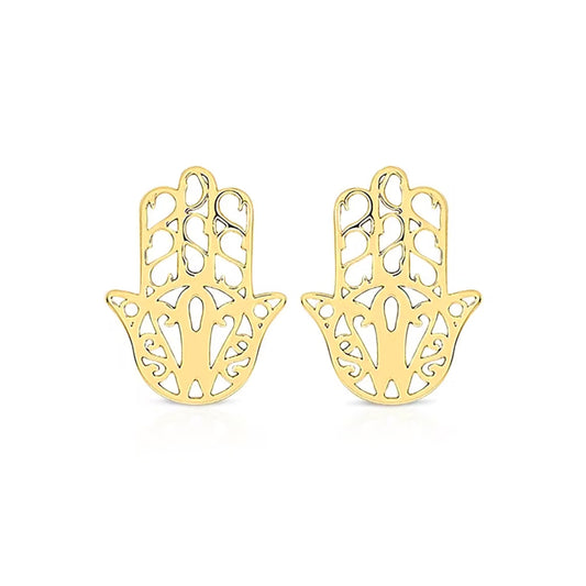 9ct Gold  Hamsa Hand Filigree Stud Earrings 8mm - 1-55-9449