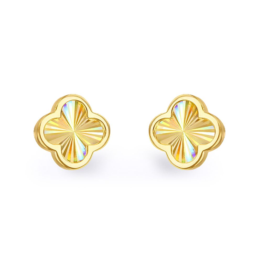 9ct Gold  Magic Rainbow Starburst 4 Leaf Clover Stud Earrings 9mm - 1-55-9537