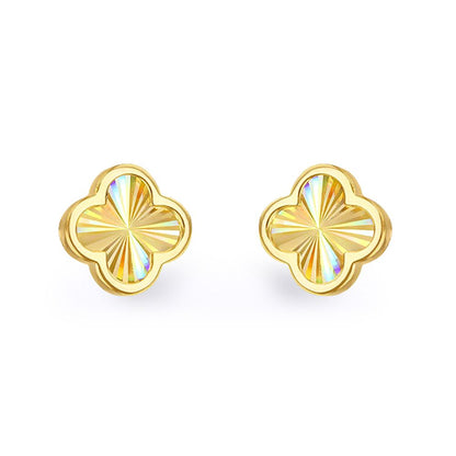 9ct Gold  Magic Rainbow Starburst 4 Leaf Clover Stud Earrings 9mm - 1-55-9537