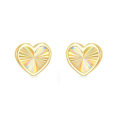 9ct Gold  Magic Rainbow Starburst Love Heart Stud Earrings 9mm - 1-55-9538