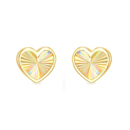 9ct Gold  Magic Rainbow Starburst Love Heart Stud Earrings 9mm - 1-55-9538