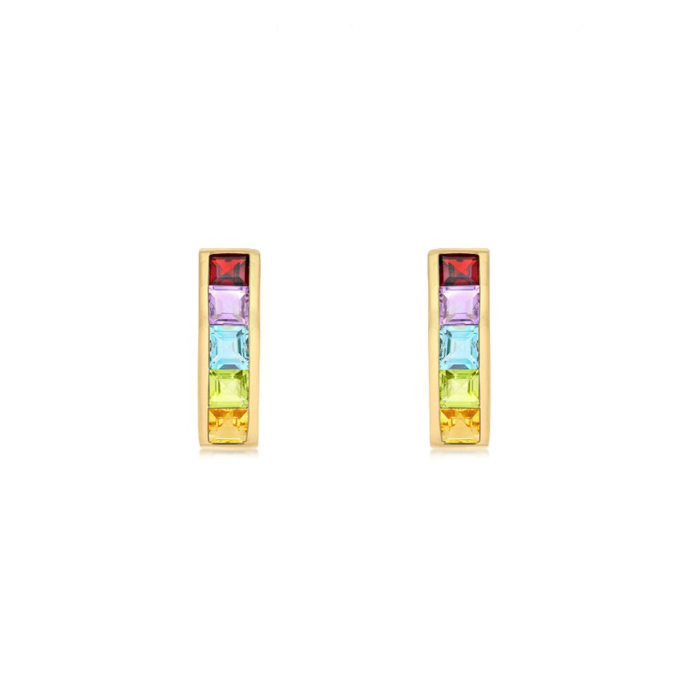 9ct Gold  Rainbow Princess CZ Channel Column Drop Earrings 19mm - 1-57-7969