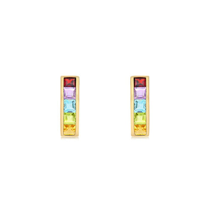 9ct Gold  Rainbow Princess CZ Channel Column Drop Earrings 19mm - 1-57-7969