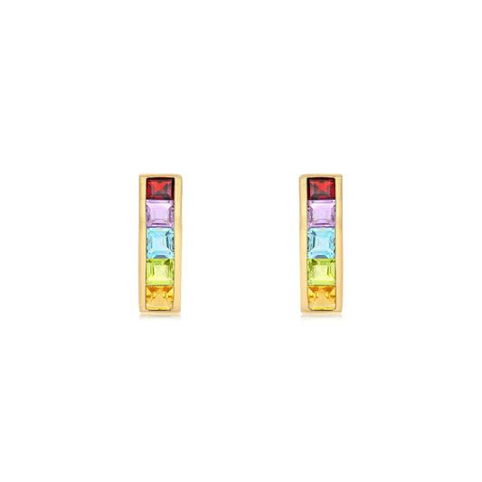 9ct Gold  Rainbow Princess CZ Channel Column Drop Earrings 19mm - 1-57-7969