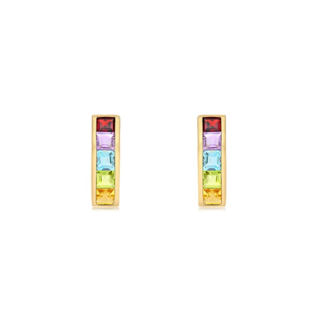 9ct Gold  Rainbow Princess CZ Channel Column Drop Earrings 19mm - 1-57-7969