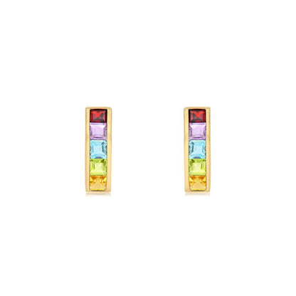 9ct Gold  Rainbow Princess CZ Channel Column Drop Earrings 19mm - 1-57-7969