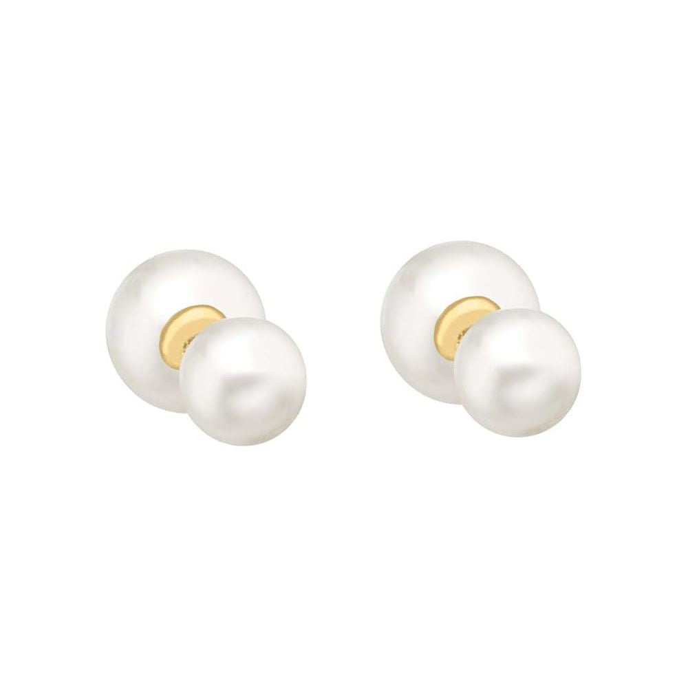 9ct Gold  Pearl Full Moon Double-Sided Stud Earrings 5mm & 7mm - 1-58-8769