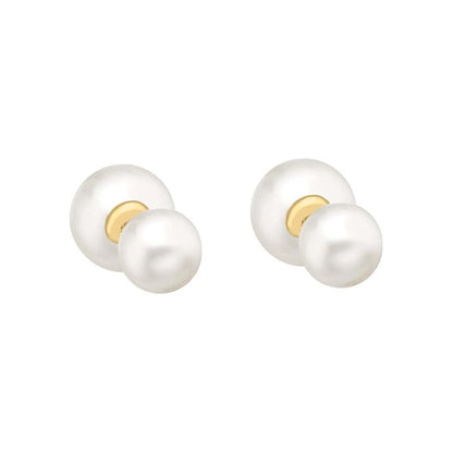 9ct Gold  Pearl Full Moon Double-Sided Stud Earrings 5mm & 7mm - 1-58-8769